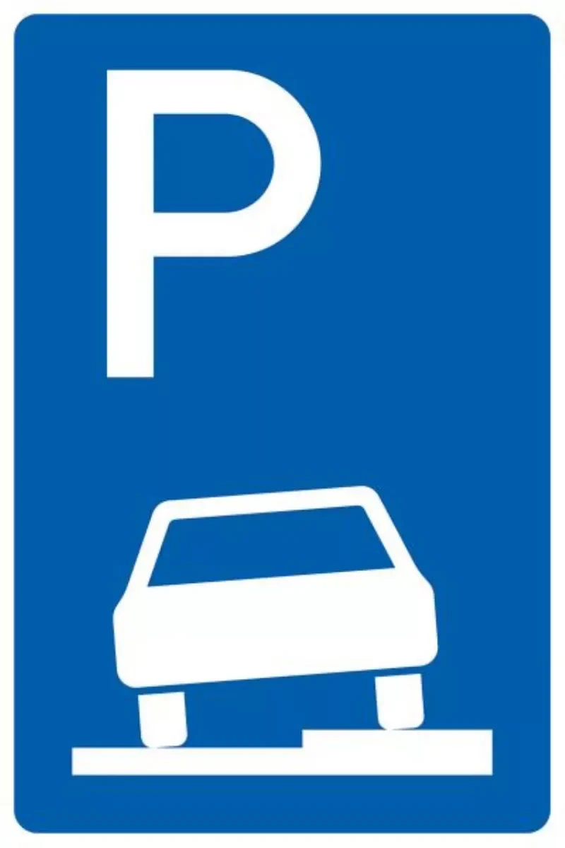 Verkehrszeichen VZ315-55 Parken auf Gehwegen halb in Fahrtrichtung rechts