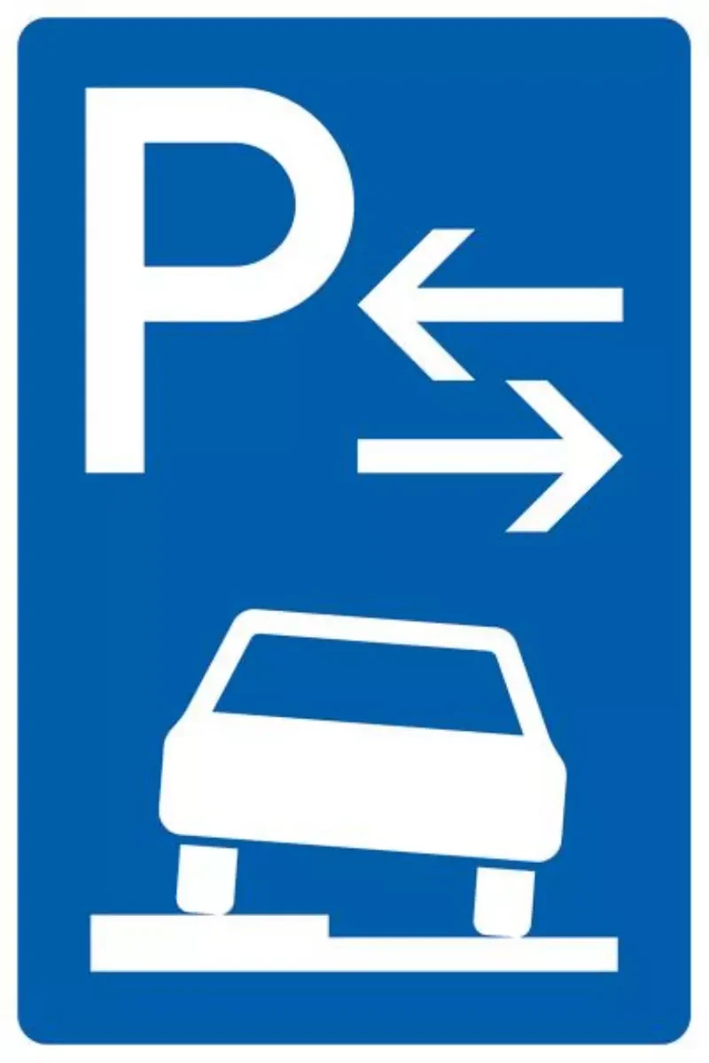 Verkehrszeichen VZ315-53 Parken auf Gehwegen halb in Fahrtrichtung links, Mitte