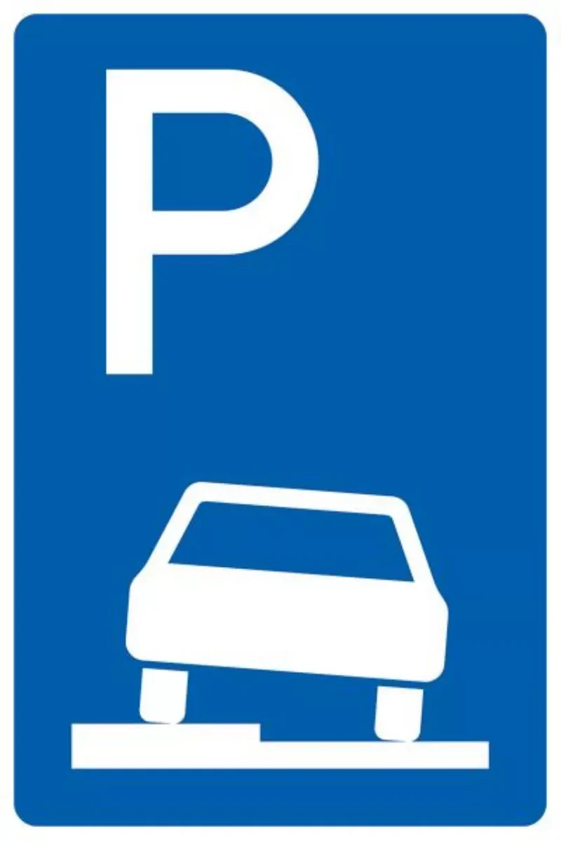 Verkehrszeichen VZ315-50 Parken auf Gehwegen halb in Fahrtrichtung links