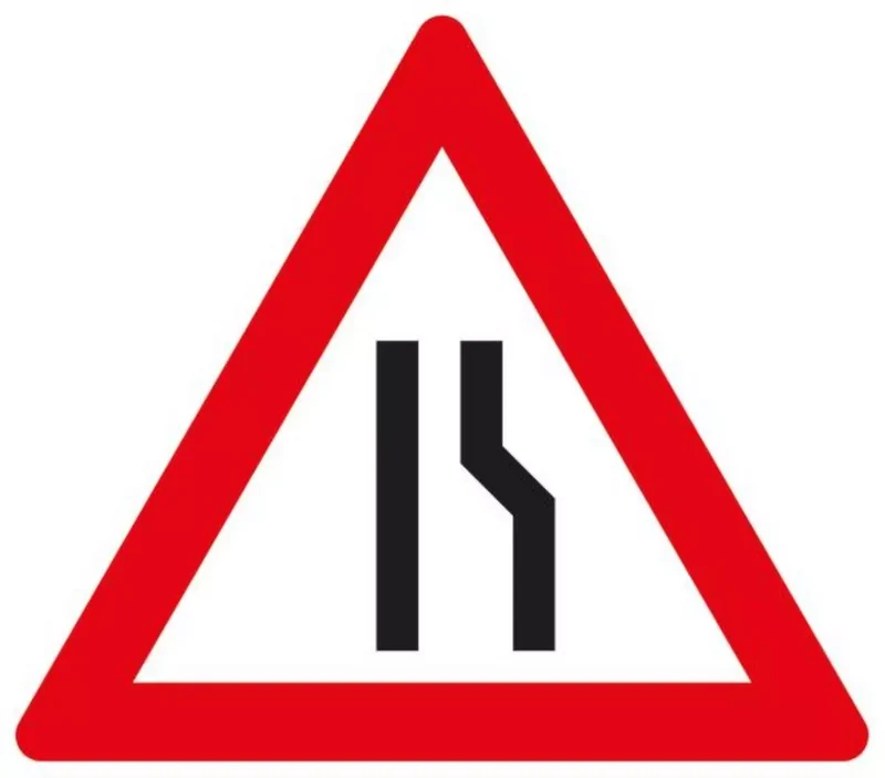 Verkehrszeichen VZ121-10 Einseitig verengte Fahrbahn, Verengung rechts