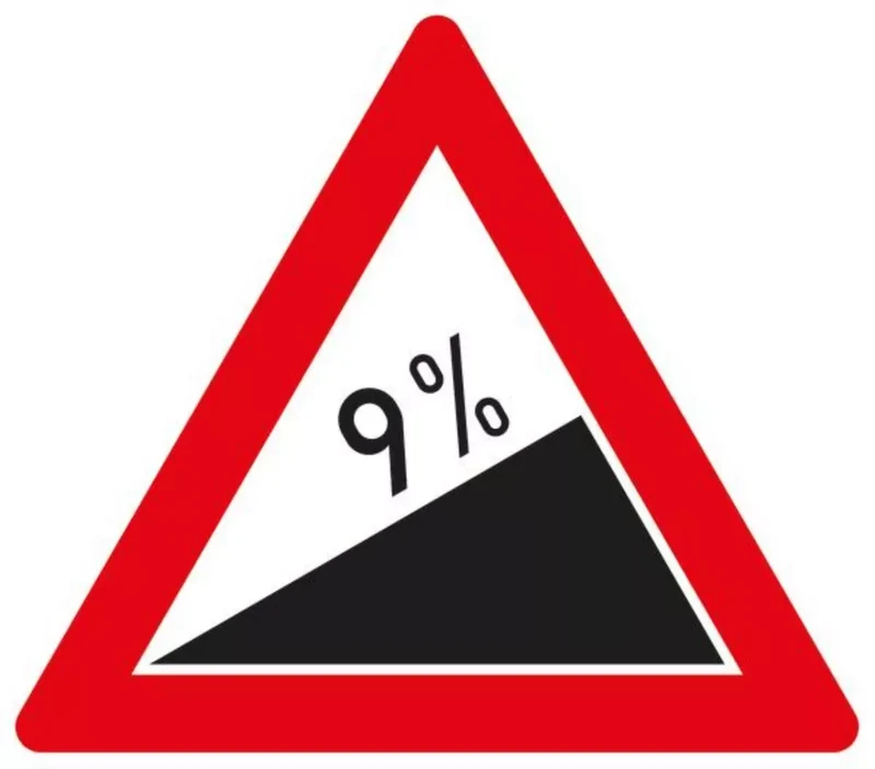 Verkehrszeichen VZ110-9 Steigung 9%