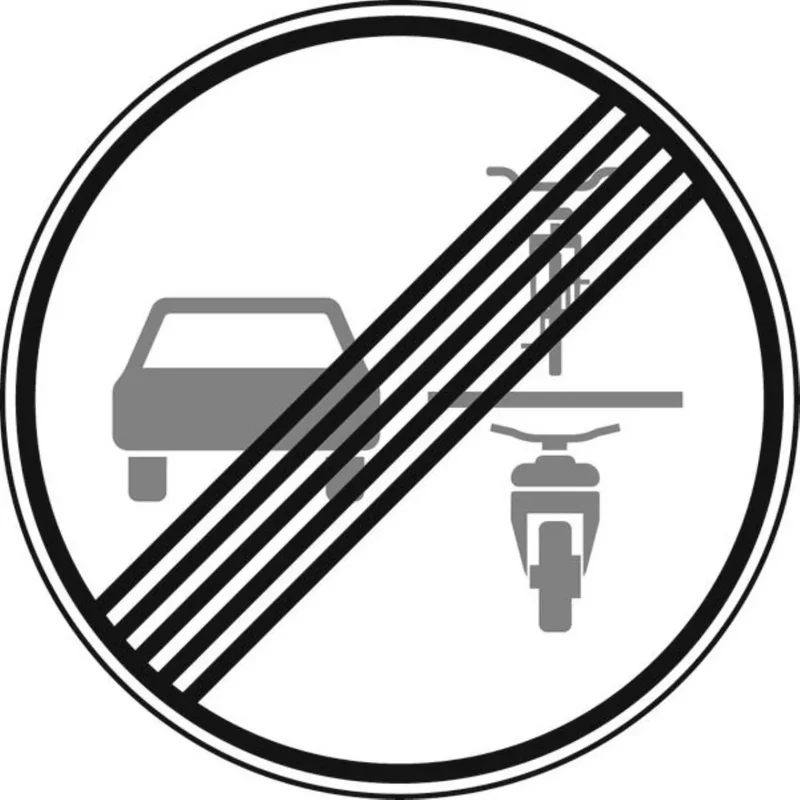 Verkehrszeichen VZ281.1 Ende des Verbots des Überholens von einspurigen Fahrzeugen für mehrere Kraftfahrzeuge und Krafträder mit Beiwagen
