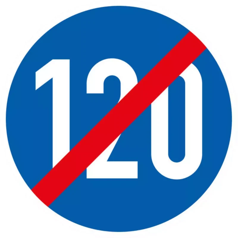 Verkehrszeichen VZ279-120 Ende der vorgeschriebenen Mindestgeschwindigkeit 120 km/h