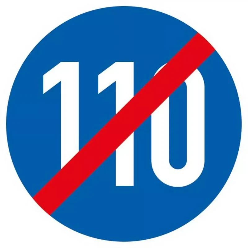 Verkehrszeichen VZ279-110 Ende der vorgeschriebenen Mindestgeschwindigkeit 110 km/h