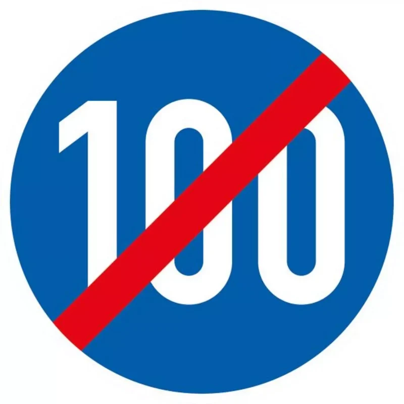 Verkehrszeichen VZ279-100 Ende der vorgeschriebenen Mindestgeschwindigkeit 100 km/h