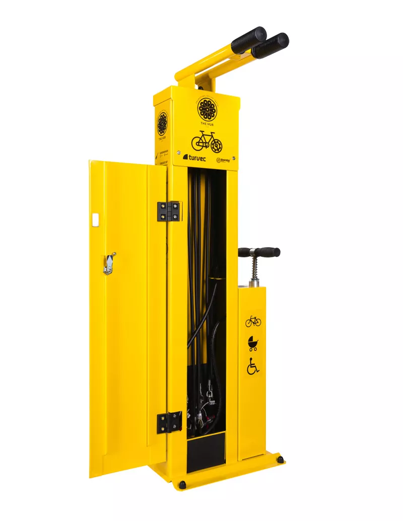 Fahrrad-Reparaturstation mit Tür mit Caddy-Schloss-System, verzinkter Stahl, thermoplast beschichtet