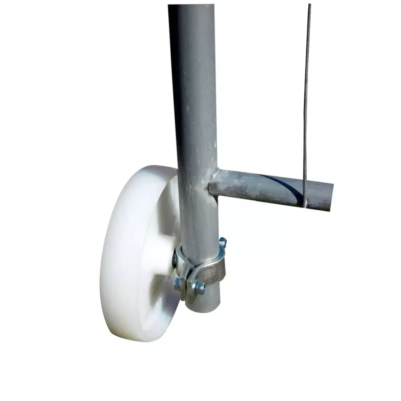 Laufrolle für Bauzaun-Torelement, Ø 200mm, weiß, inkl. Rohrschelle für Rohrdurchmesser 40-45mm