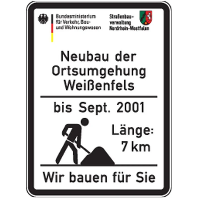 Verkehrszeichen VZ b-info-bs Baustelleninformationsschild für Bundesstraßen 2700x2000