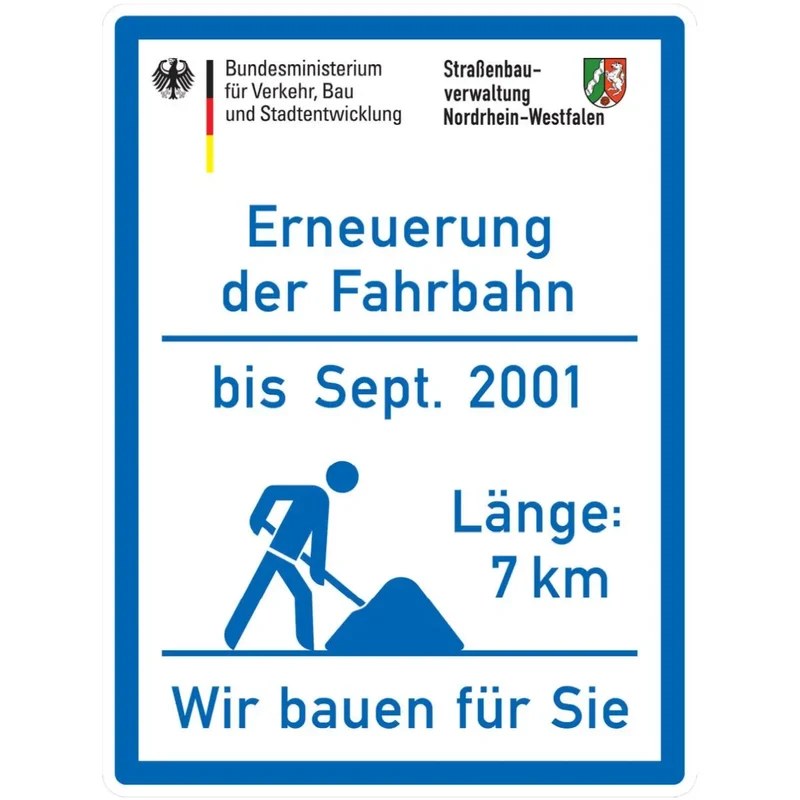 Verkehrszeichen VZ b-info-bab Baustelleninformationsschild für Bundesautobahnen 4000x3000