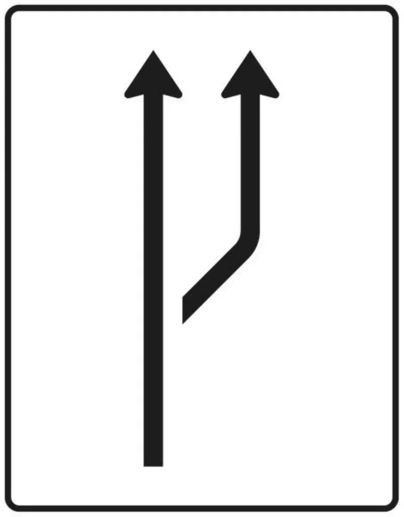 Verkehrszeichen VZ541-20 Aufweitungstafel – ohne Gegenverkehr – 1-streifig plus Fahrstreifen rechts