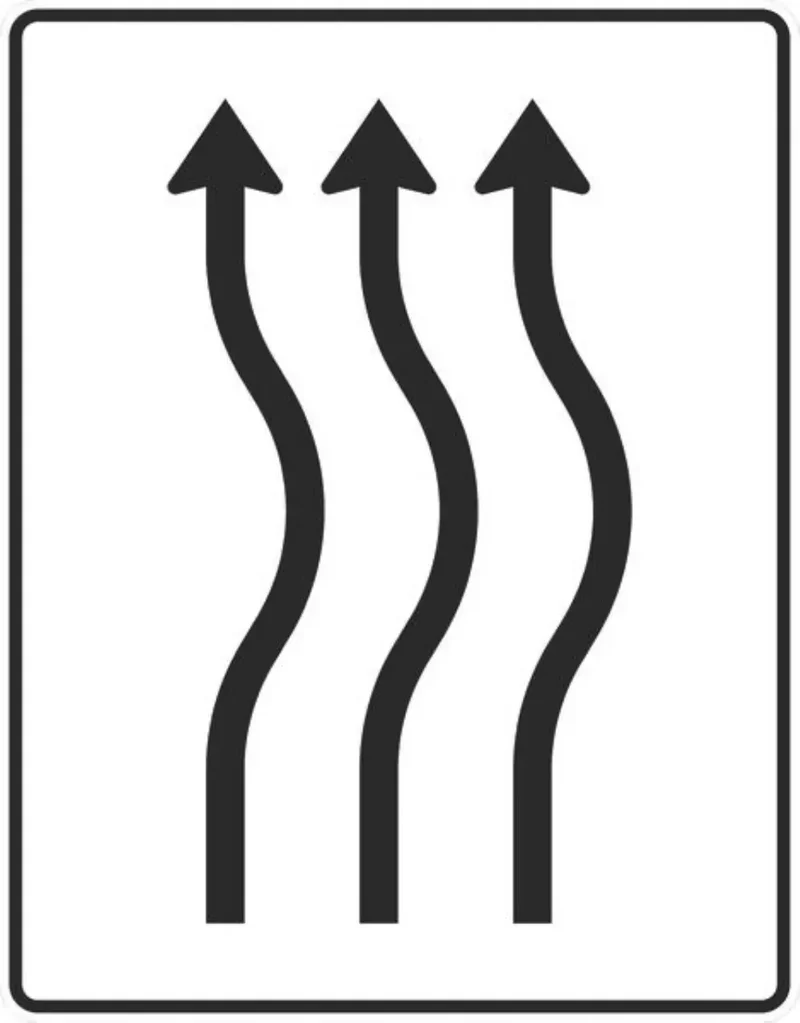 Verkehrszeichen VZ513-22 Verschwenkungstafel kurze Verschwenkung ohne Gegenverkehr, 3-streifig nach rechts