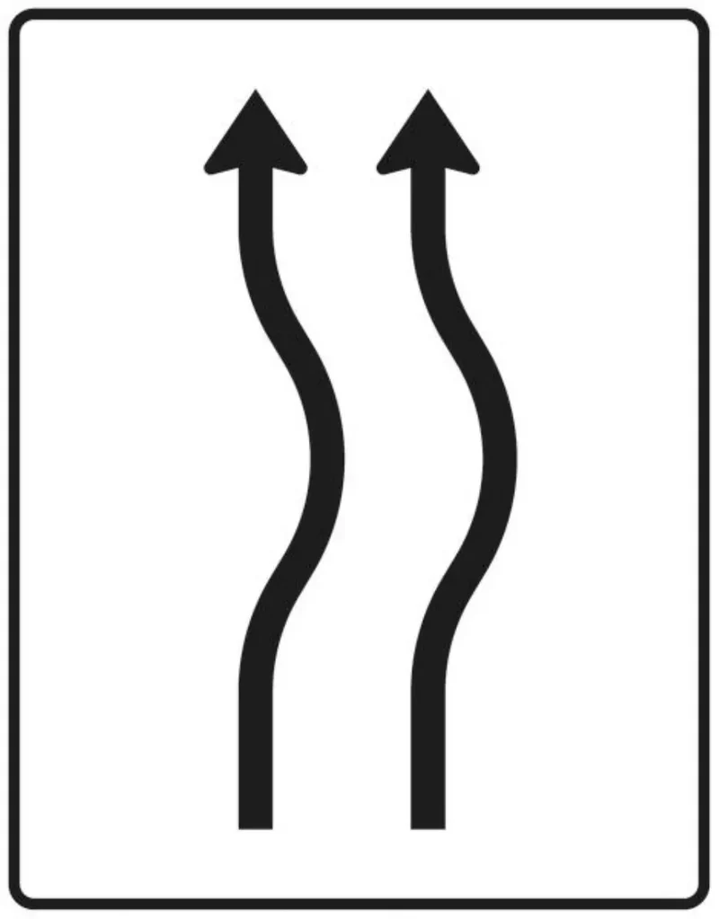 Verkehrszeichen VZ513-21 Verschwenkungstafel kurze Verschwenkung – ohne Gegenverkehr – zweistreifig nach rechts