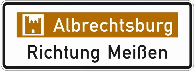 Verkehrszeichen VZ386.1-51 Touristischer Hinweis mit Bezugsziel – Variante „via“