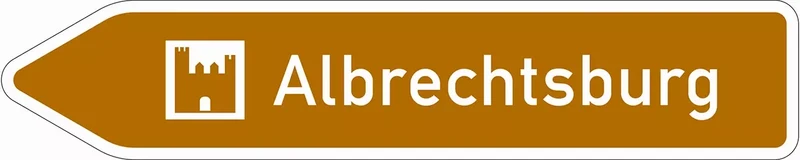 Verkehrszeichen VZ386.1-12 Touristischer Hinweis als Wegweiser – Pfeilwegweiser linksweisend