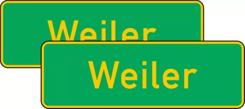 Verkehrszeichen VZ385-40 Ortshinweistafel, doppelseitig