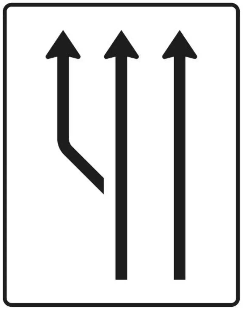 Verkehrszeichen VZ541-11 Aufweitungstafel – ohne Gegenverkehr – 2-streifig plus Fahrstreifen links