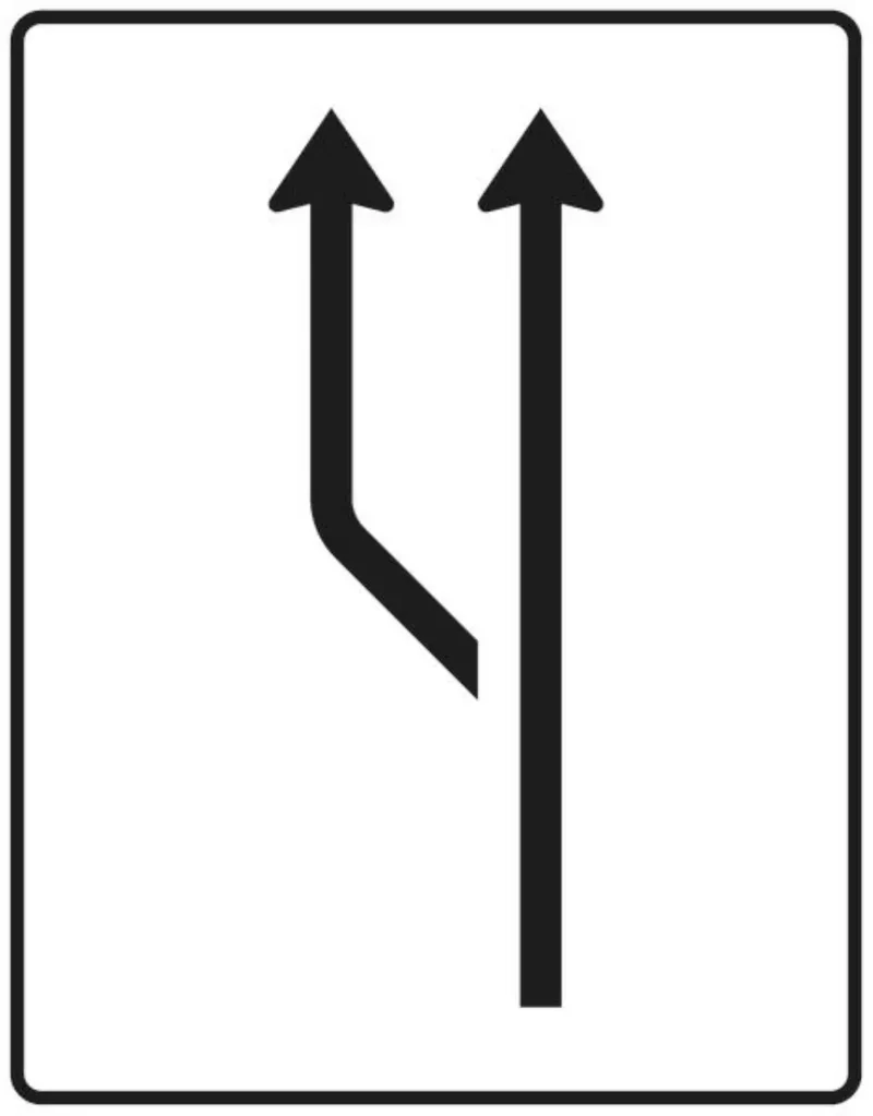 Verkehrszeichen VZ541-10 Aufweitungstafel – ohne Gegenverkehr – 1-streifig plus Fahrstreifen links