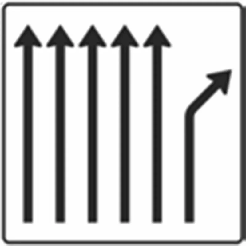 Verkehrszeichen VZ533-27 Trennungsstafel ohne Gegenverkehr 5-streifig durchgehend, 1-streifig rechts ab