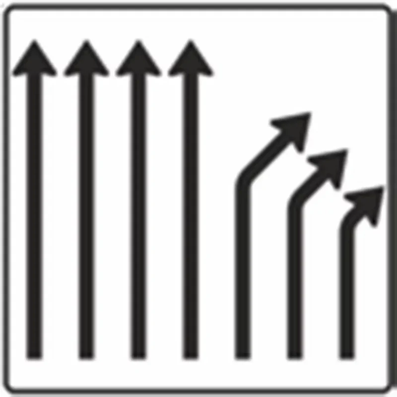 Verkehrszeichen VZ533-26 Trennungsstafel ohne Gegenverkehr 4-streifig durchgehend, 3-streifig rechts ab