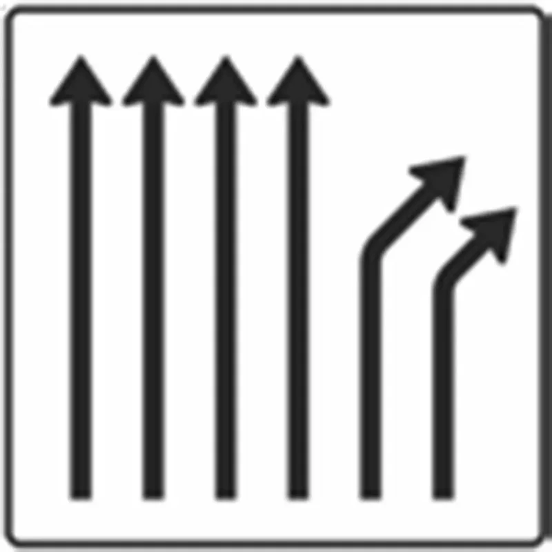 Verkehrszeichen VZ533-25 Trennungsstafel ohne Gegenverkehr 4-streifig durchgehend, 2-streifig rechts ab