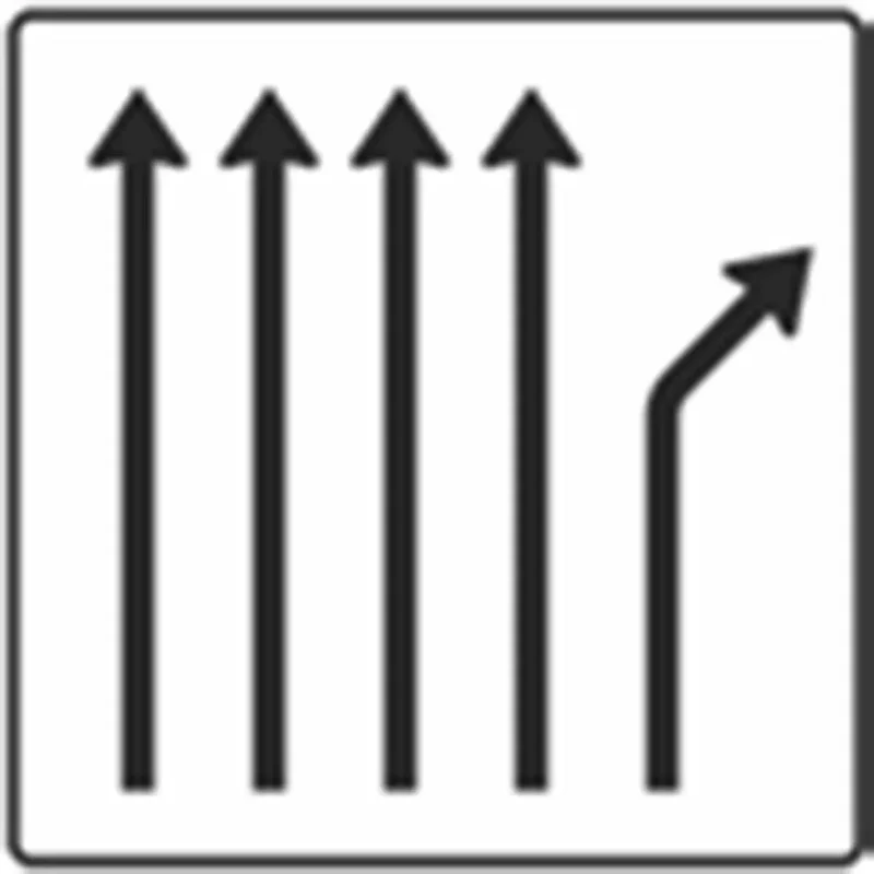 Verkehrszeichen VZ533-24 Trennungsstafel ohne Gegenverkehr 4-streifig durchgehend, 1-streifig rechts ab