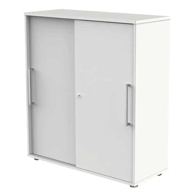 Schiebetürenschrank, BxTxH 1000x400x1110 mm, 3 OH, 2 Böden,Edelstahlgriffe, Schloss, weiß