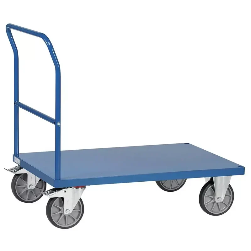Schiebebügelwagen mit Stahlblechplattform, Ladefläche LxB 1200x800 mm, Außenmaße LxBxH 1325x809x990 mm, Traglast 600 kg,