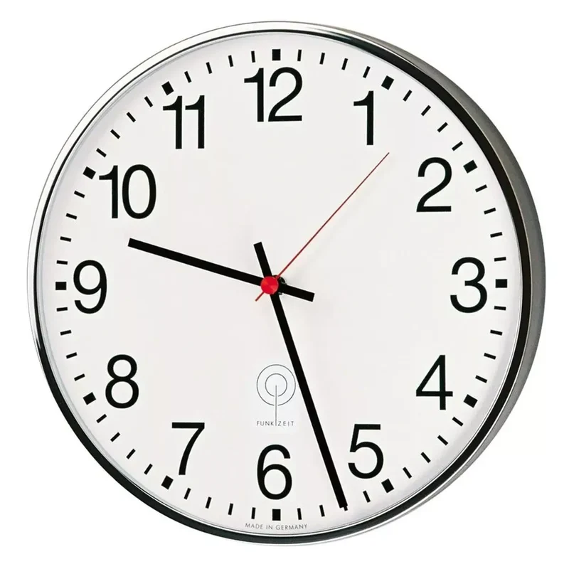 Quarz-Wanduhr, Durchm. 400 mm, Metallgehäuse weißalu, Ziffernblatt weiß, arabische Ziffern, Batteriebetrieb