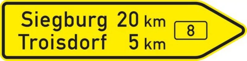 Verkehrszeichen VZ415-20 Pfeilwegweiser auf Bundesstraßen, rechtsweisend