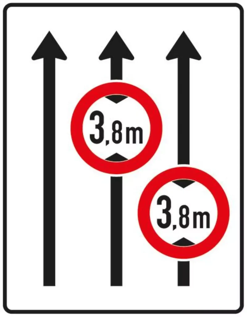 Verkehrszeichen VZ529-31 Fahrstreifentafel ohne Gegenverkehr mit integriertem Z. 265, 3-streifig in Fahrtrichtung