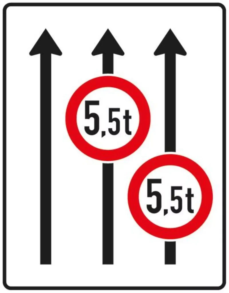 Verkehrszeichen VZ527-31 Fahrstreifentafel ohne Gegenverkehr mit integriertem Z. 262, 3-streifig in Fahrtrichtung