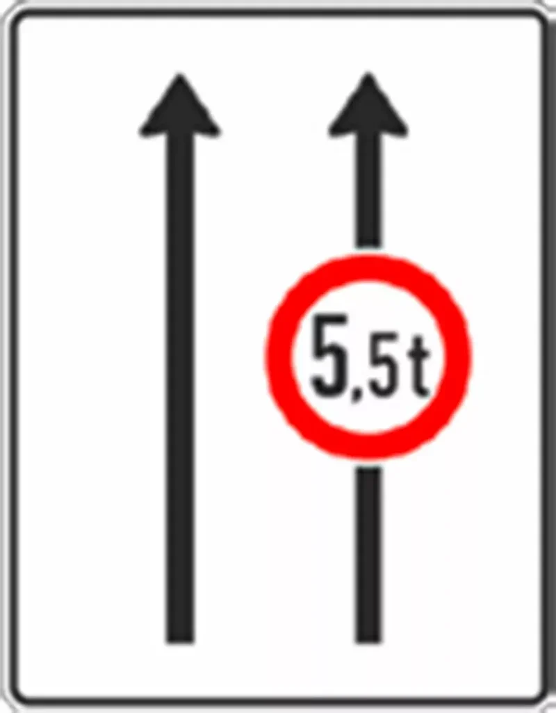 Verkehrszeichen VZ527-30 Fahrstreifentafel ohne Gegenverkehr mit integriertem Z. 262, 2-streifig in Fahrtrichtung