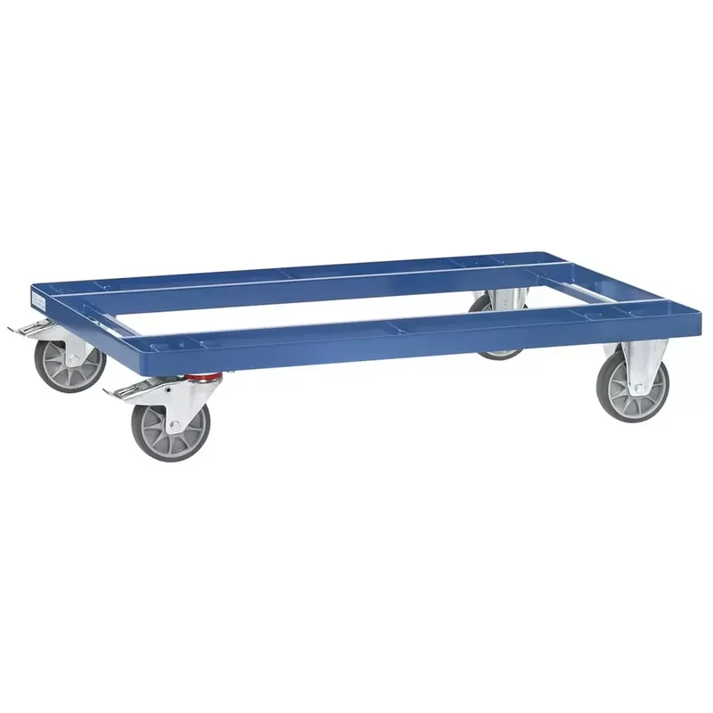 Paletten-Fahrgestell, ohne Fangecken, für Paletten 1200x800mm, Traglast 500 kg, TPE-Bereifung, RAL 5007 brillantblau