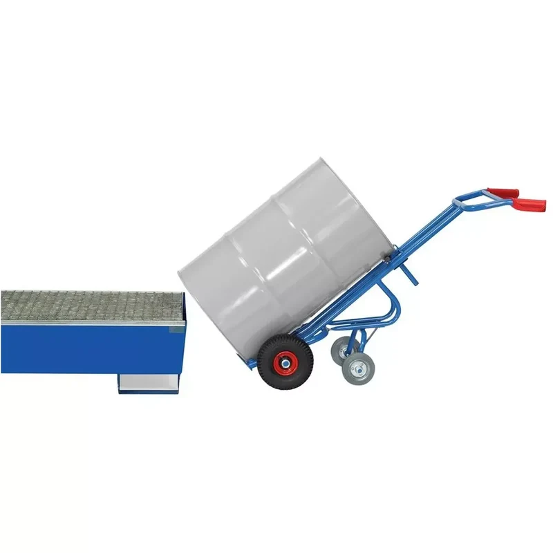 Fasskarre, für 200-l-Fässer mit Rand, BxH 680x1600 mm, Traglast 300 kg, Vollgummibereifung, mit Stützradsatz, RAL 5007 b