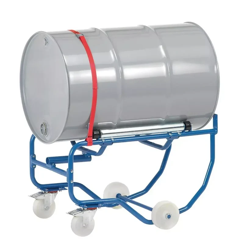 Fasskipper für 200 l-Fässer, LxBxH 900x615x600 mm, fahrbar,Stahlrollen zum Drehen der Fässer, Traglast 250 kg, inkl. He
