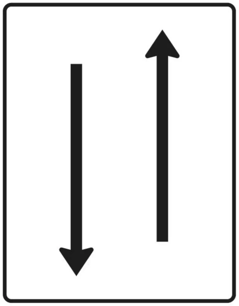 Verkehrszeichen VZ522-30 Fahrstreifentafel – mit Gegenverkehr – einstreifig in Fahrtrichtung und einstreifig in Gegenrichtung