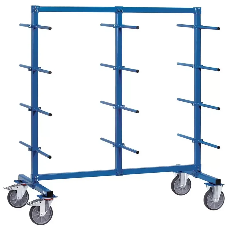 Tragarmwagen, doppelseitig, 2x12 Tragarme, Nutzlänge 370 mm, Außenmaße LxBxH 1400x800x1807mm, Traglast 500 kg, RAL 5007