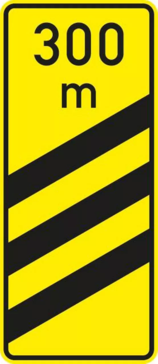 Verkehrszeichen VZ450-55 Ankündigungsbake, dreistreifig (300m)