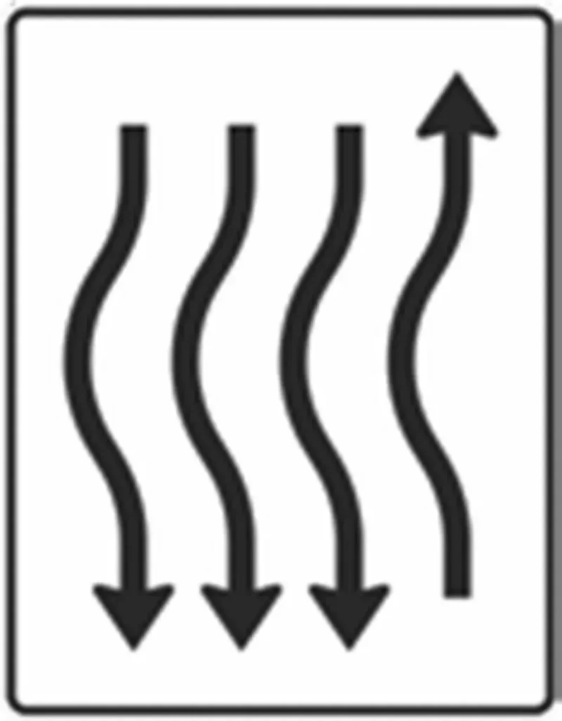 Verkehrszeichen VZ514-16 Verschwenkungstafel kurze Verschwenkung mit Gegenverkehr nach links 1-streifig in Fahrtrichtung und 3-streifig in Gegenrichtung