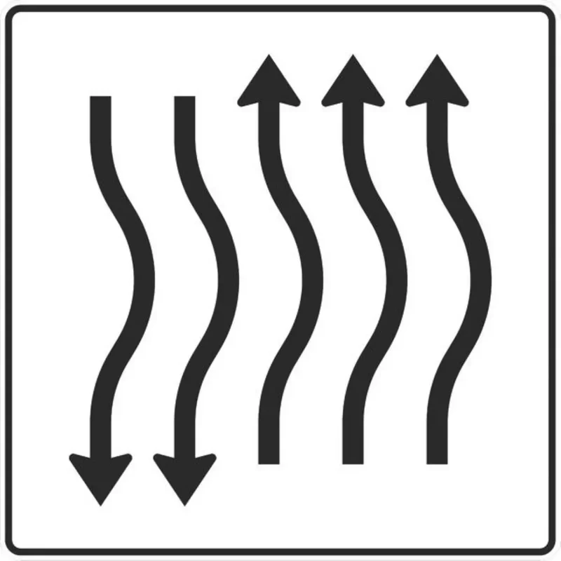 Verkehrszeichen VZ514-25 Verschwenkungstafel kurze Verschwenkung mit Gegenverkehr nach rechts 3-streifig in Fahrtrichtung und 2-streifig in Gegenrichtung