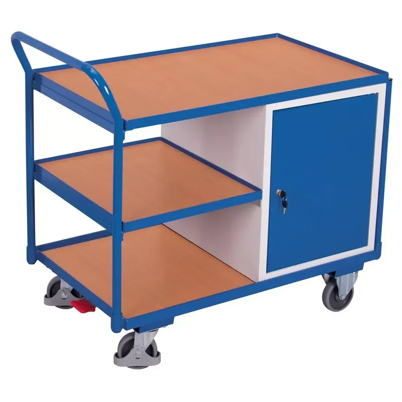 Tischwagen mit 3 Ladeflächen,1 Tür, BxTxH 1125x624x1100 mm, 2 Bremsrollen
