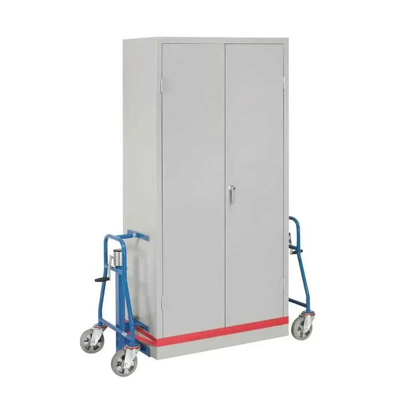 Möbelhubroller mit Hand-Spindelwinde, Traglast 600 kg, Hub 300 mm, Ladeplatte BxT 300x110 mm, Außenmaße BxTxH 390x600x800 mm, Preis pro Paar