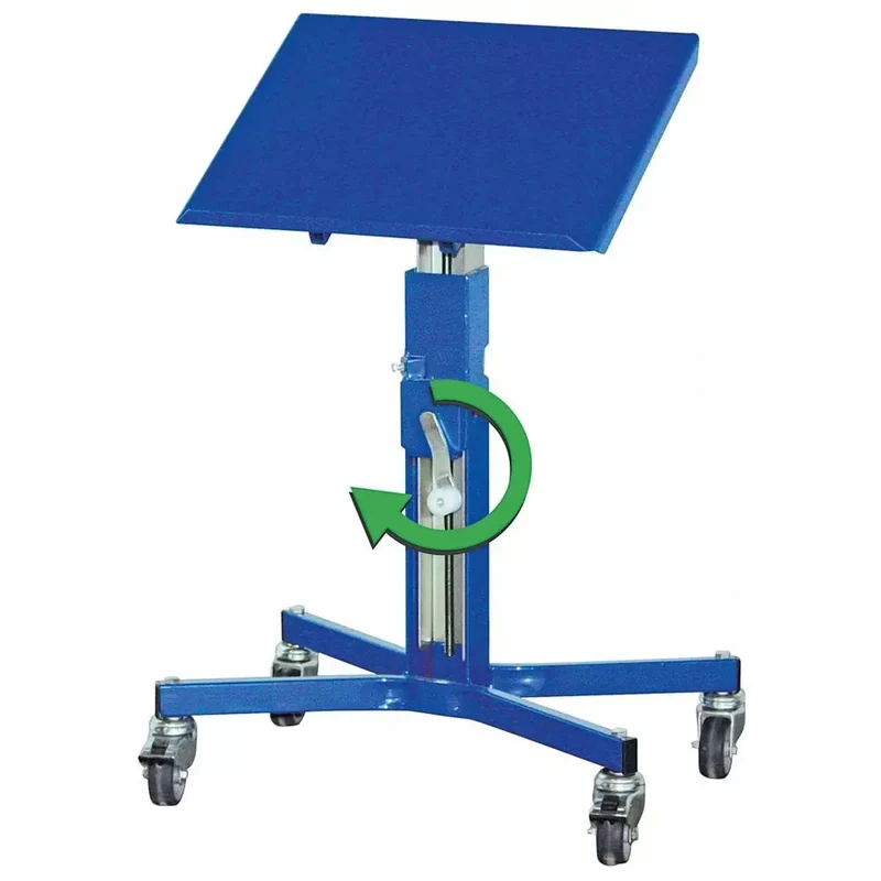 Materialständer mit Handkurbelinkl. 2 Bremsrollen, LxBxH 410x510x655-1045 mm, Kurbelhöhenverstellung