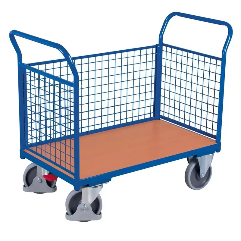 Dreiwandwagen mit Gitterwänden, Ladefläche LxB 1000x700 mm, Außenmaße LxBxH 1190x700x1015mm, Traglast 500 kg