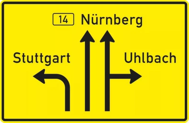 Verkehrszeichen VZ439 Gegliederter Vorwegweiser außerhalb von Autobahnen