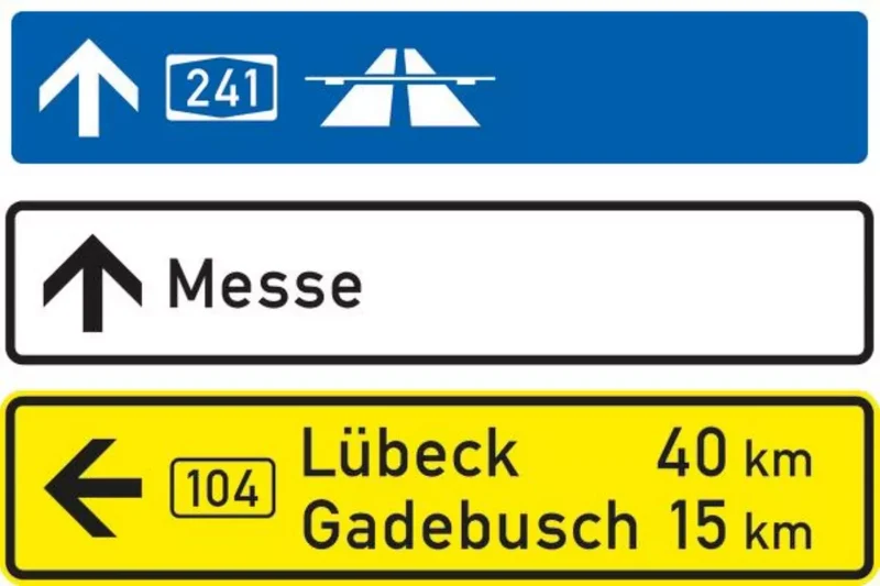 Verkehrszeichen VZ434-52 Tabellenwegweiser, aufgelöste Form