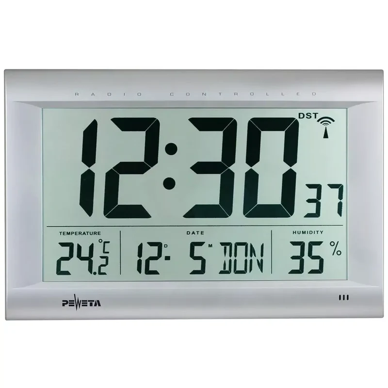 LCD-Funk-Digitaluhr, BxTxH 410x43x270 mm, Kunststoffgehäusesilber matt