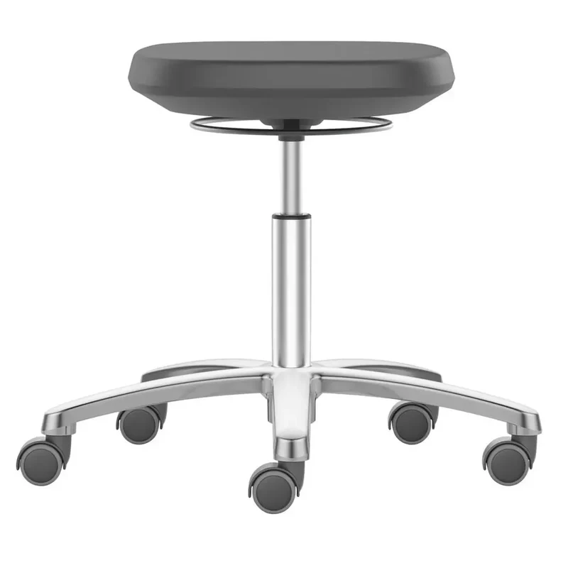 Drehhocker mit Gaslift verchromt, Rollen, Sitzflächeaus Integralschaum, Sitz Höhe 450-650mm, schwarz