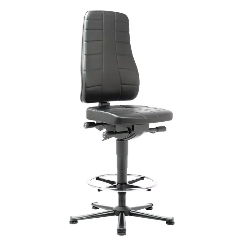 Arbeitsdrehstuhl mit Sicherheitsgasfeder, Sitz Kunstleder, schwarz, mit Gleitern und Fußring, Sitz Höhe 620-900 mm