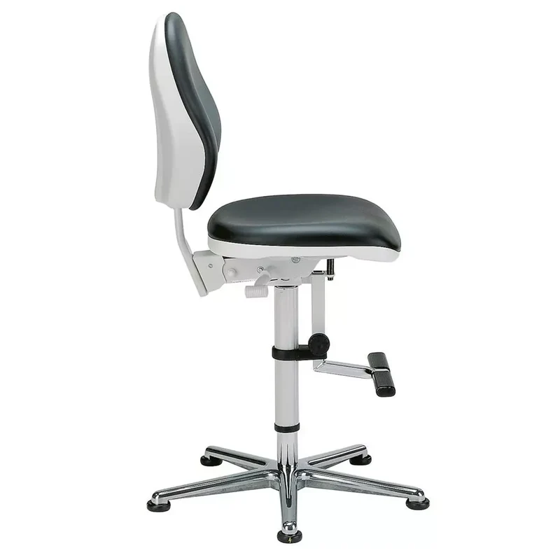 Arbeitsdrehstuhl für Reinraum,Oberfläche Kunstleder schwarz, Gleiter + Aufstieghilfe, Sitz Höhe 620- 870 mm